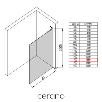 CERANO Sprchová zástěna Walk-in Onyx L/P L-levá  černá mat, mléčné sklo 140x200