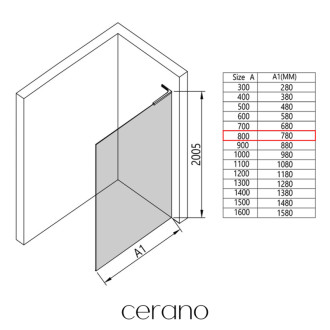 CERANO Sprchová zástěna Walk-in Onyx L/P L-levá  černá mat, mléčné sklo 80x200