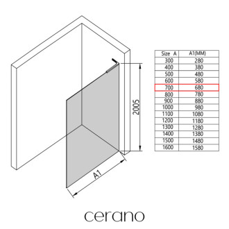 CERANO Sprchová zástěna Walk-in Onyx L/P L-pravá  chrom, mléčné sklo 70x200
