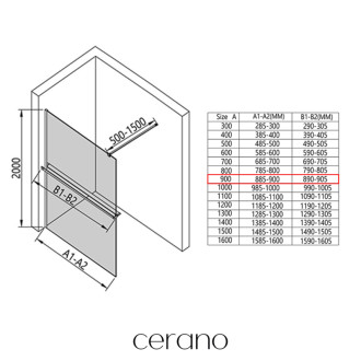 CERANO Sprchová zástěna Walk-in Onyx L/P držák  černá mat, grafitové sklo 90x200