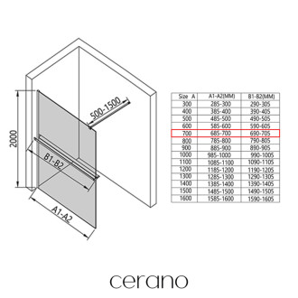 CERANO Sprchová zástěna Walk-in Onyx L/P držák  chrom, transparent sklo 70x200