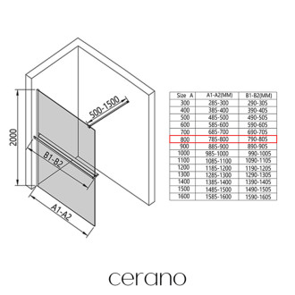 CERANO Sprchová zástěna Walk-in Onyx L/P +držák  chrom, mléčné sklo 80x200