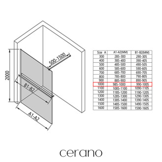 CERANO Sprchová zástěna Walk-in Onyx L/P +držák  chrom, rýhované sklo 100x200