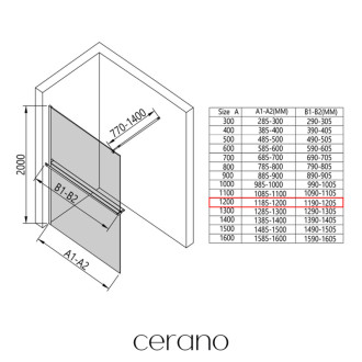 CERANO Sprchová zástěna Walk-in Onyx L/P +držák kulatá  černá mat, mléčné sklo 120x200