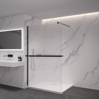 CERANO Sprchová zástěna Walk-in Onyx L/P +držák kulatá  černá mat, mléčné sklo 90x200