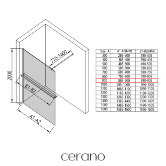CERANO Sprchová zástěna Walk-in Onyx L/P +držák kulatá  černá mat, mléčné sklo 90x200