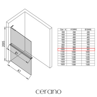 CERANO Sprchová zástěna Walk-in Onyx L/P +držák L-levá  černá mat, mléčné sklo 100x200
