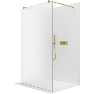 CERANO Sprchová zástěna Walk-in Onyx Duo L/P kulatá  zlatá kartáčovaná, mléčné sklo 90x200