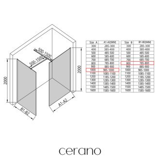 CERANO Sprchová zástěna Walk-in Onyx T L/P  černá mat, mléčné sklo 100x80