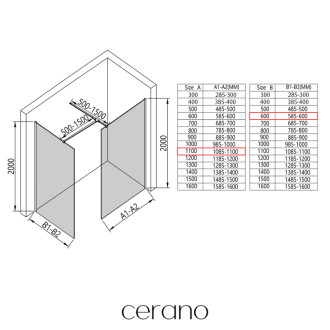 CERANO Sprchová zástěna Walk-in Onyx T L/P  černá mat, mléčné sklo 110x60