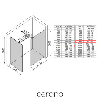 CERANO Sprchová zástěna Walk-in Onyx T L/P  černá mat, mléčné sklo 110x90