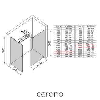 CERANO Sprchová zástěna Walk-in Onyx T L/P  černá mat, mléčné sklo 140x110