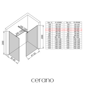 CERANO Sprchová zástěna Walk-in Onyx T L/P  černá mat, mléčné sklo 60x60