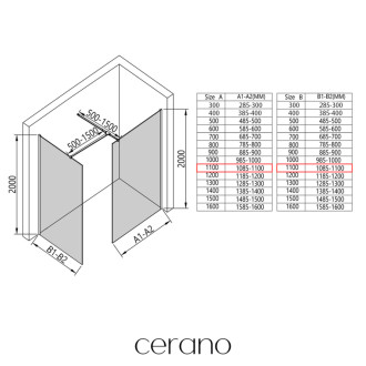 CERANO Sprchová zástěna Walk-in Onyx T L/P  černá mat, rýhované sklo 110x110