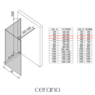 CERANO Sprchová zástěna Walk-in Onyx Corner L/P černá mat, mléčné sklo 50x200