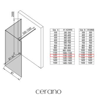 CERANO Sprchová zástěna Walk-in Onyx Corner L/P černá mat, rýhované sklo 120x200