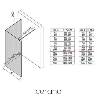 CERANO Sprchová zástěna Walk-in Onyx Corner L/P chrom, industriální sklo 100x200