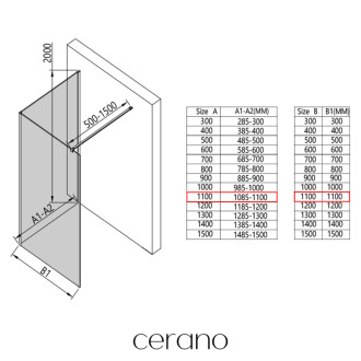 CERANO Sprchová zástěna Walk-in Onyx Corner L/P chrom, industriální sklo 110x200