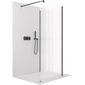 CERANO Sprchová zástěna Walk-in Onyx Corner Round L/P černá mat, rýhované sklo 120x200