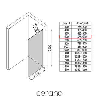 CERANO Sprchová zástěna Walk-in Onyx Y L/P černá mat, mléčné sklo 60x200