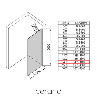 CERANO Sprchová zástěna Walk-in Onyx Y L/P černá mat, transparent sklo 140x200
