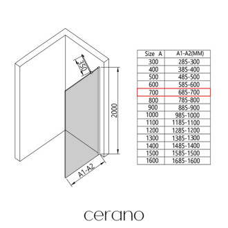 CERANO Sprchová zástěna Walk-in Onyx Y L/P černá mat, transparent sklo 70x200