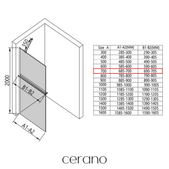 CERANO Sprchová zástěna Walk-in Onyx Y L/P držák černá mat, grafitové sklo 70x200