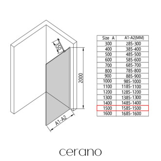 CERANO Sprchová zástěna Walk-in Onyx Y L/P držák černá mat, transparent sklo 150x200