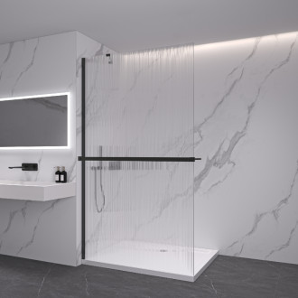 CERANO Sprchová zástěna Walk-in Onyx Y L/P +držák černá mat, rýhované sklo 100x200