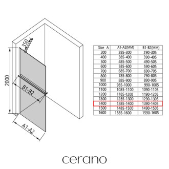 CERANO Sprchová zástěna Walk-in Onyx Y L/P +držák černá mat, rýhované sklo 140x200