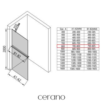 CERANO Sprchová zástěna Walk-in Onyx Y L/P +držák černá mat, rýhované sklo 80x200