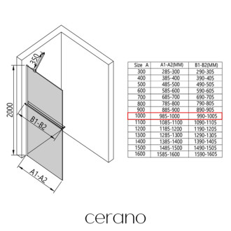 CERANO Sprchová zástěna Walk-in Onyx Y L/P +držák chrom, mléčné sklo 100x200