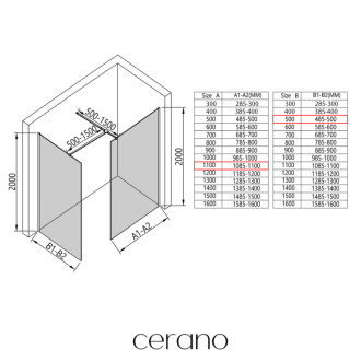 CERANO Sprchová zástěna Walk-in Onyx T L/P  černá mat, mléčné sklo 160x140