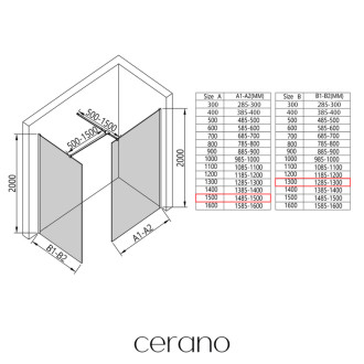 CERANO Sprchová zástěna Walk-in Onyx T L/P  černá mat, transparent sklo 130x80