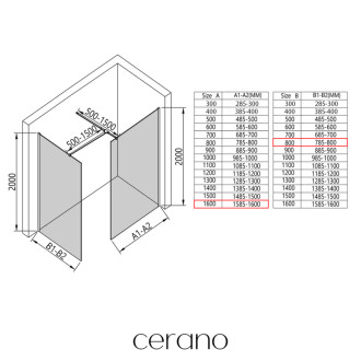 CERANO Sprchová zástěna Walk-in Onyx T L/P  černá mat, transparent sklo 140x50