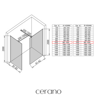 CERANO Sprchová zástěna Walk-in Onyx T L/P  černá mat, transparent sklo- 160x130