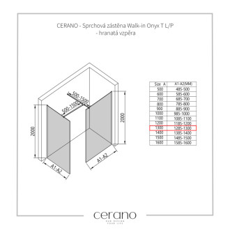 CERANO Sprchová zástěna Walk-in Onyx T L/P  chrom, industriální sklo 130x90