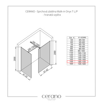 CERANO Sprchová zástěna Walk-in Onyx T L/P  chrom, industriální sklo- 150x130