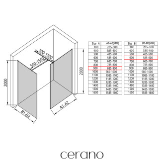 CERANO Sprchová zástěna Walk-in Onyx T L/P  chrom, mléčné sklo 90x60