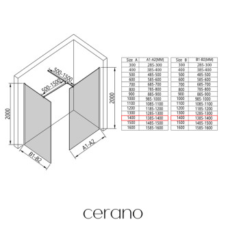 CERANO Sprchová zástěna Walk-in Onyx T L/P  chrom, rýhované sklo 140x140
