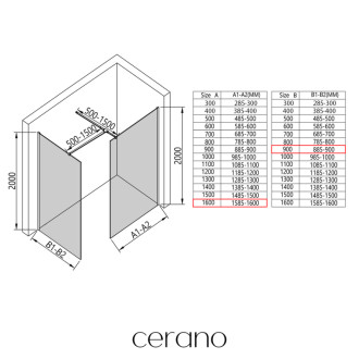 CERANO Sprchová zástěna Walk-in Onyx T L/P  chrom, rýhované sklo 160x90