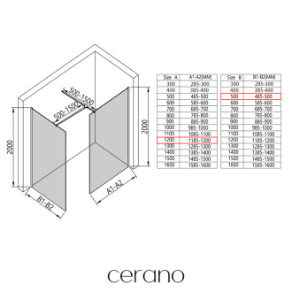 CERANO Sprchová zástěna Walk-in Onyx T L/P  chrom, transparent sklo 120x50