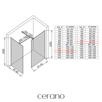 CERANO Sprchová zástěna Walk-in Onyx T L/P  chrom, transparent sklo 130x90