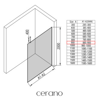 CERANO Sprchová zástěna Walk-in Onyx Top L/P bílá matná, mléčné sklo 90x200