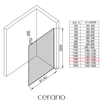 CERANO Sprchová zástěna Walk-in Onyx Top L/P černá mat, mléčné sklo 140x200