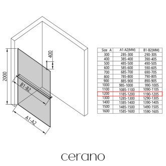CERANO Sprchová zástěna Walk-in Onyx Top L/P držák černá mat, grafitové sklo 120x200