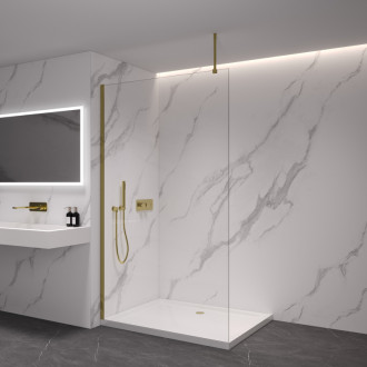 CERANO Sprchová zástěna Walk-in Onyx Top L/P zlatá kartáčovaná, transparent sklo 140x200
