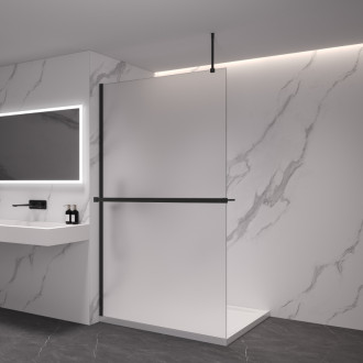 CERANO Sprchová zástěna Walk-in Onyx Top L/P +držák černá mat, mléčné sklo 110x200