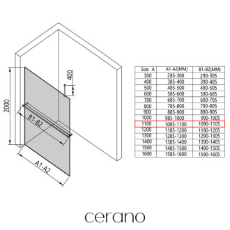 CERANO Sprchová zástěna Walk-in Onyx Top L/P +držák černá mat, mléčné sklo 110x200