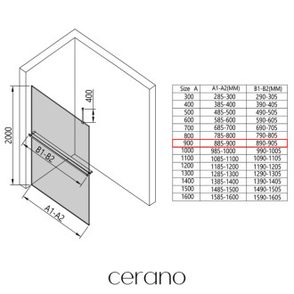CERANO Sprchová zástěna Walk-in Onyx Top L/P +držák černá mat, mléčné sklo 90x200